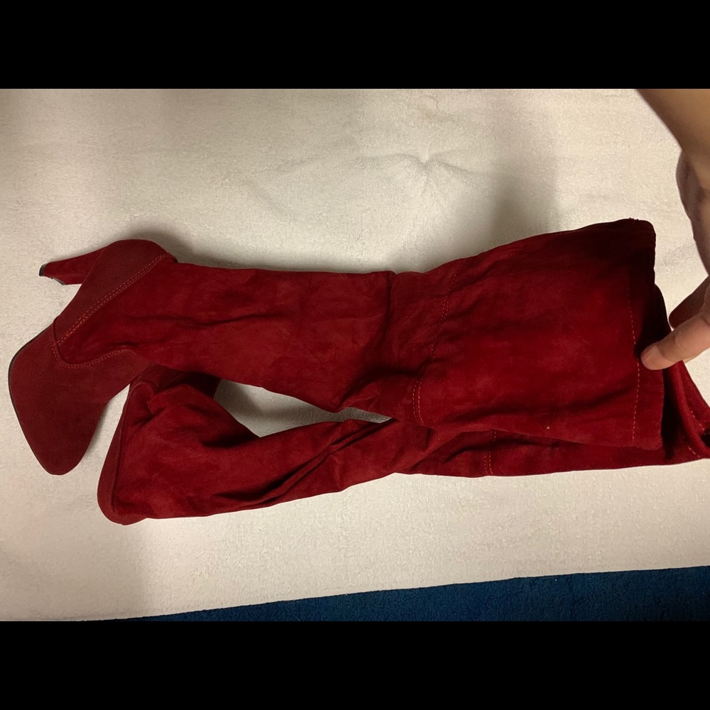 Red, Thigh high, heeled boots
